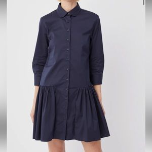 The Shirt By Rochelle Behrens Ruffle Hem Navy Minimalist Shirt Dress Size XL